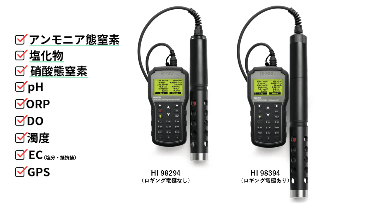 投げ込み式多項目測定器/HI 98294、HI 98394 ~アンモニア態窒素、塩化物、硝酸態窒素センサー対応~